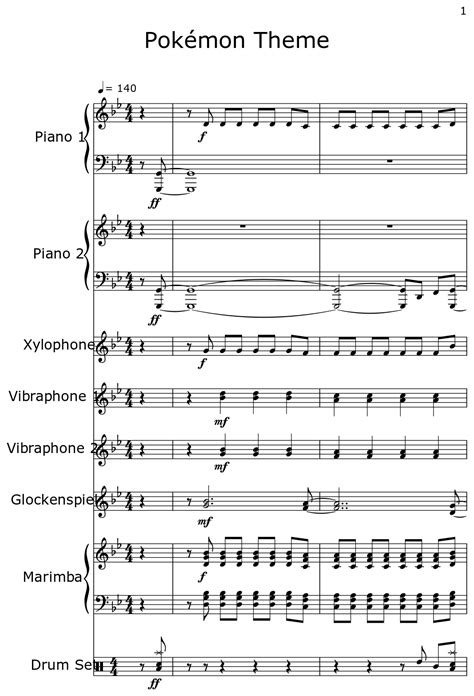 Pokémon Theme Sheet Music For Piano Xylophone Vibraphone