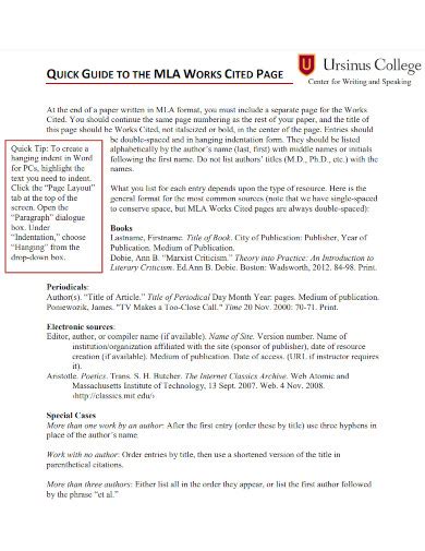 MLA Format Works Cited - 10+ Examples, Format, How to write, PDF