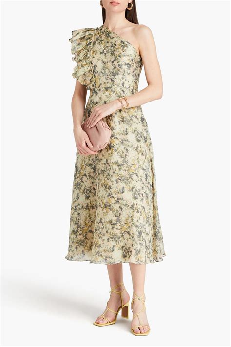 MIKAEL AGHAL One Shoulder Floral Print Crepe De Chine Midi Dress THE