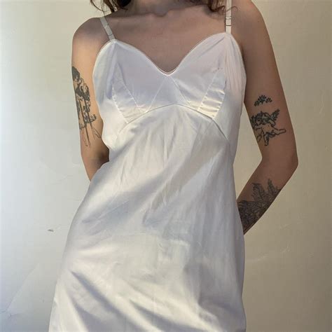 S White Cream Nylon Mini Slip Lingerie Dress No Depop