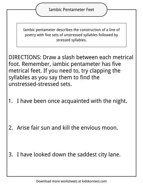 Iambic Pentameter Examples, Definition and Worksheets | KidsKonnect