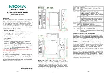 Moxa Technologies Nport Ia A Quick Installation Manual Manualzz