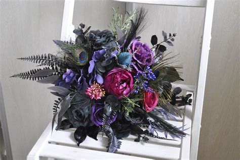 Jewel Tone Bridal Bouquet Gothic Wedding Bouquet Cascading Bouquet