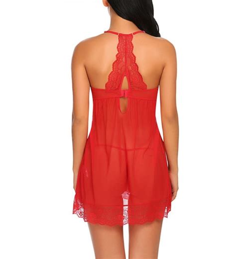 Lingerie Nightgown V Neck Babydoll Lace Chemise For Women Red CZ188SWOS3N