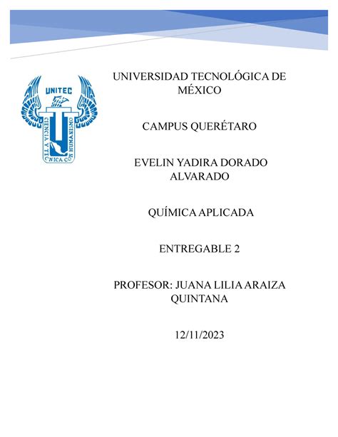 Entregable 2 Quimica Aplicada Universidad TecnolÓgica De MÉxico