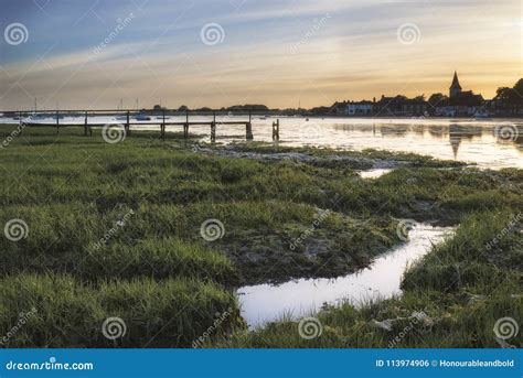 Beauitful Panorama Landscape Over Bosham Harbour in Summer at Sunset Stock Photo - Image of ...