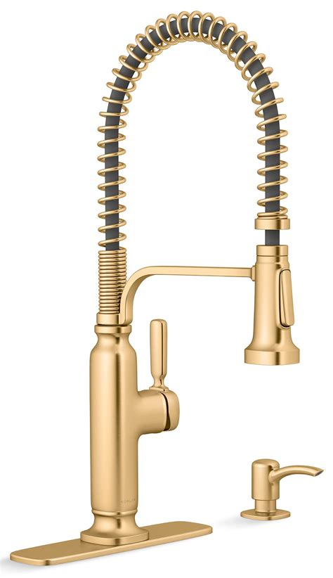 Kohler Ealing Pre Rinse Spring Vibrant Brushed Moderne Brass Single Handle Pull Down Kitchen Fau