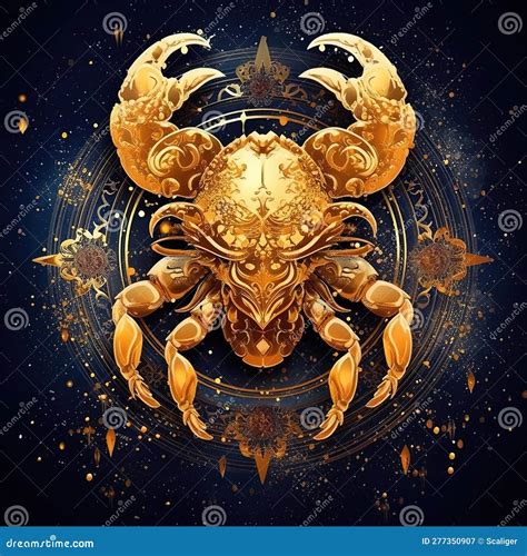 Zodiac Sign Of Cancer Fantasy Golden Crab And Astrological Symbols