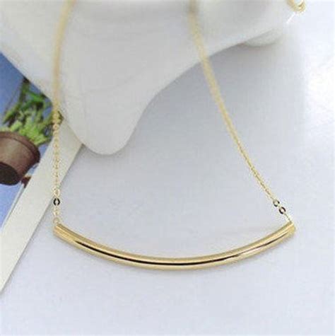 K Solid Gold Simple Curved Bar Necklace Curved Tube Necklace Etsy