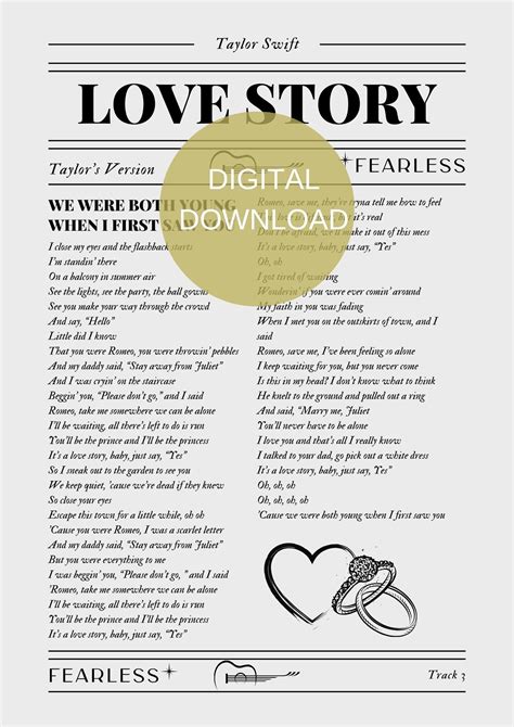 Love Story Taylor's Version Newspaper Print, Love Story TV Taylor Swift ...