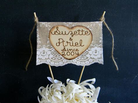 Burlap Lace Cake Topper Wedding Anniversary Vow Renewal Bunting Flag