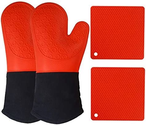 Oven Mitts And Pot Holders Silicone Oven Mitt Piece Set Hot Pads Trivet Mats Oven Gloves