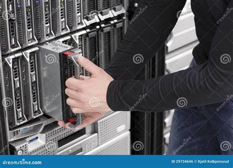 It Engineer Maintain Blade Server In Data Center Stock Photo Image Of