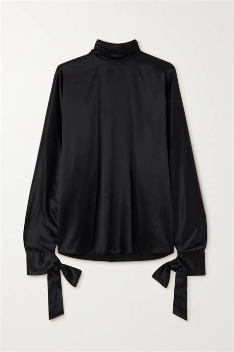 Saint Laurent Tie Detailed Duchesse Silk Satin Blouse In Black Lyst