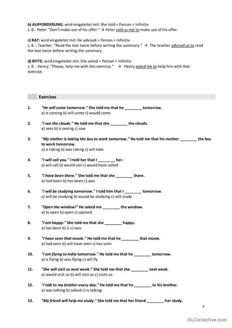 Reported Speech Introduction Deutsch Daf Arbeitsbl Tter Pdf Doc