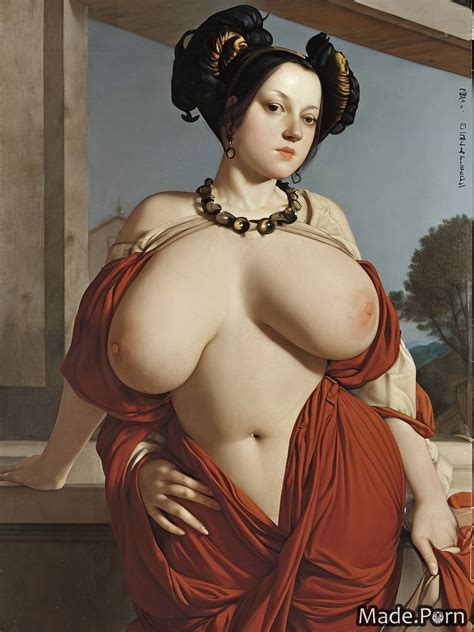 Porn Image Of Woman 40 Bangs Hair Choker Gigantic Boobs Topless Happy Created By AI