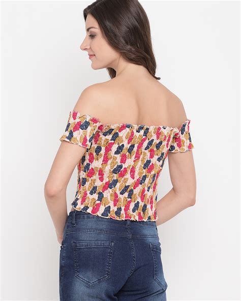 Buy Womens Beige All Over Printed Crop Top For Women Beige Online At