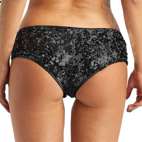 CHICTRY Damen Bikini Slips Bademode Pailletten Slip Bikini Thong String Tanga Bikinihose Frauen
