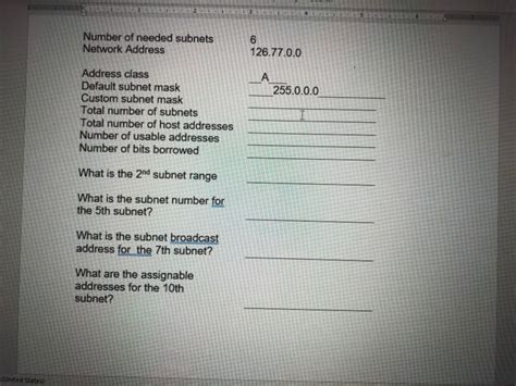 Solved 10 Number Of Needed Subnets Network Address Chegg