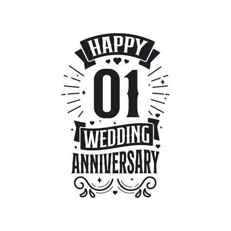 1 Years Anniversary Celebration Typography Design Happy 1st Wedding