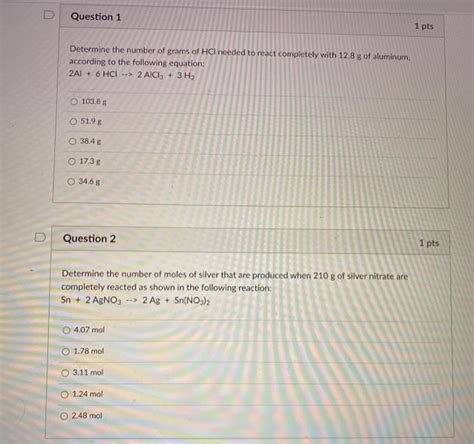 Solved Question 1 1 Pts Determine The Number Of Grams Of Hcl