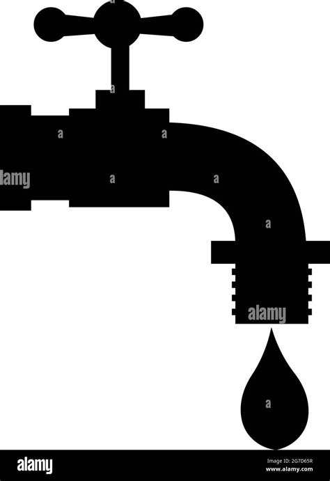 Vector Illustration Of The Black Silhouette Of A Tap With Dripping