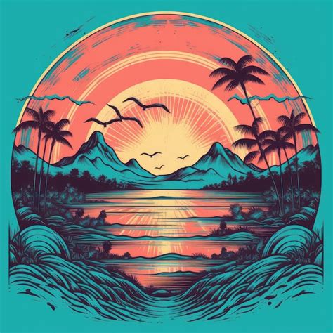 Premium AI Image Vintage Sunset TShirt Design