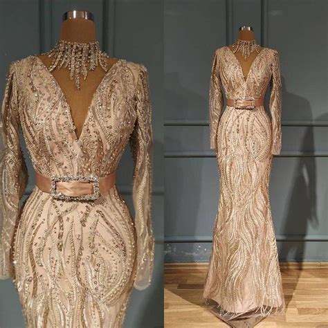 Aso Ebi Arabic Gold Luxurious Mermaid Evening Dresses Beaded Lace Prom Dresses Vintage Formal