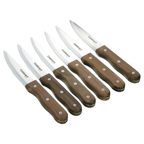 Cuisinart 6 Piece Triple Rivet Walnut Steak Knife Set Wood