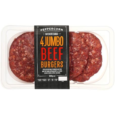 Peppercorn Butcher Jumbo Beef Burgers 600g Woolworths