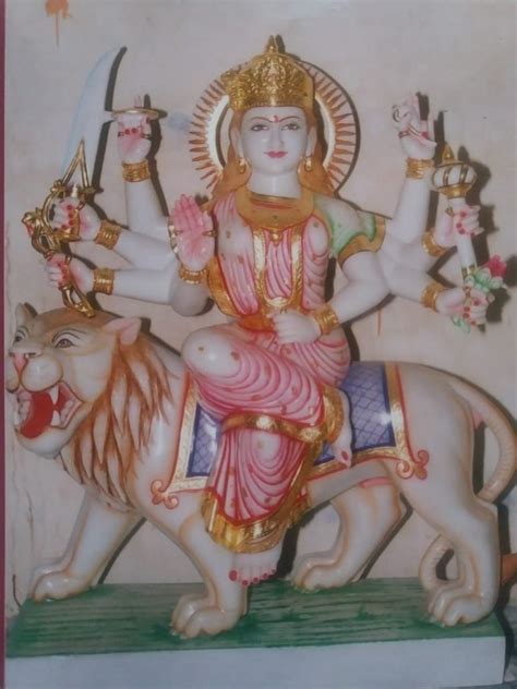 Painted Hindu Marble Durga Mata Statue Multicolor For Worship Size