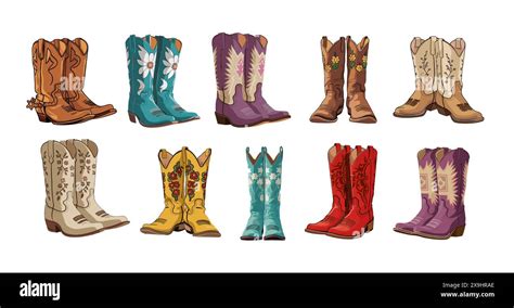 Collection Of Different Cowgirl Boots Vector Art Stock Vector Image