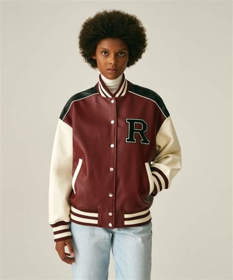 Musinsa Lady Volume Varsity Leather Jacket Wine