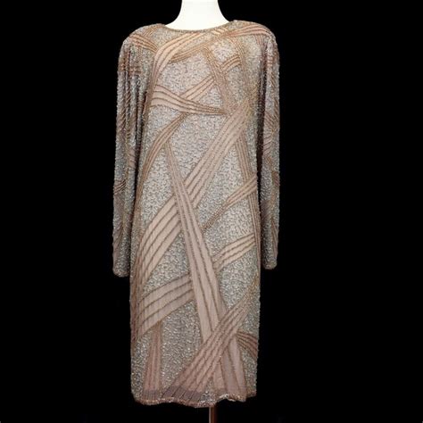 Vintage Dresses Vintage 8s Oleg Cassini Beaded Nude Silk Dress Poshmark