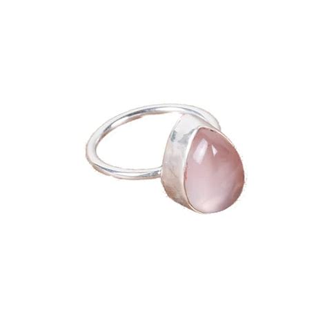 Anillo De Cuarzo Rosa Natural Anillo Bohemio Anillo De Piedra De