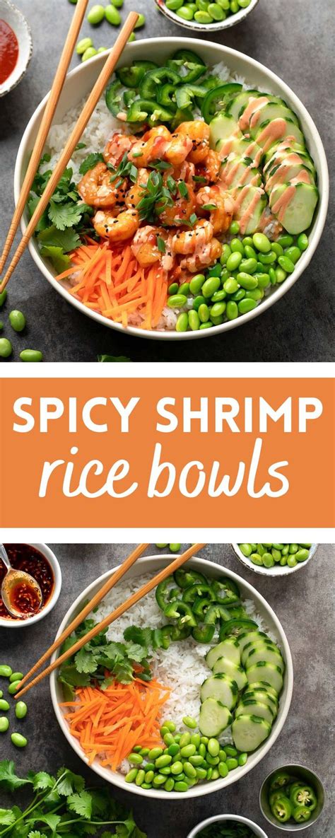 Spicy Shrimp Rice Bowls With Edamame Cucumber Jalapeno Cilantro