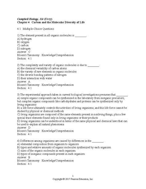 Campbell Biology Chapter 4 Test