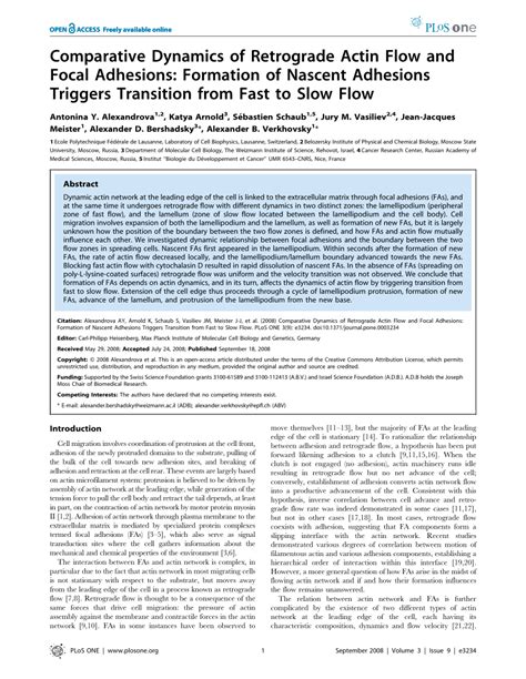 Pdf Comparative Dynamics Of Retrograde Actin Flow And Focal Adhesions