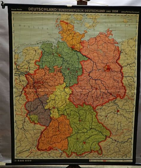 Vintage Map Germany East And West Rollable Wall Chart Etsy