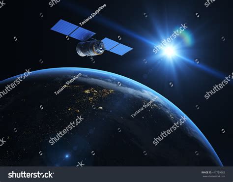 Satellite On Orbit 3d Illustration Stock Illustration 417759982 ...