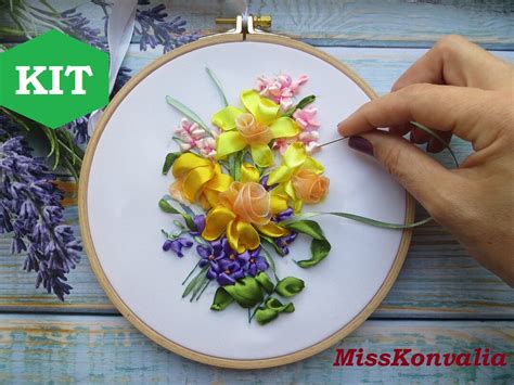 Silk Ribbon Embroidery Kit Flower Hand Embroidery Hoop Spring Daffodils