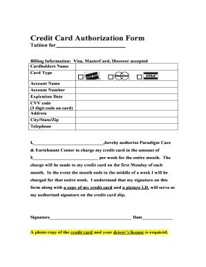 Fillable Online Automatic Credit Card Payment Form Paradigm Care And