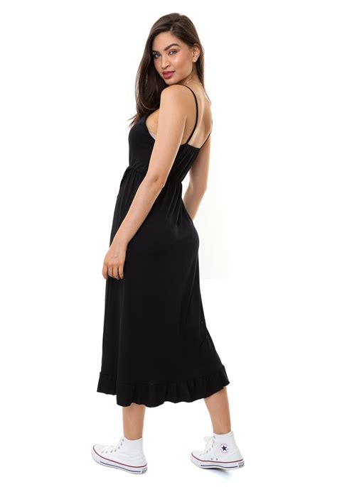 Vestido Aura Midi Alças Babado Preto Compre Agora Dafiti Brasil