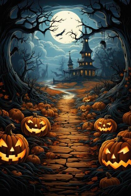 Premium Photo | Happy halloween spooky scary moon night scene horror landscape background