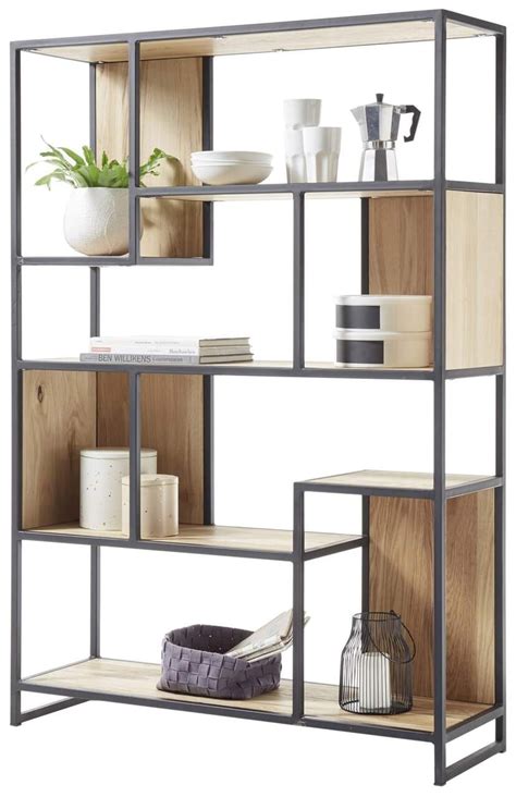 Regal CARLOS Eiche massiv geölt Metall Schwarz