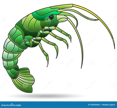 Green Shrimp Isolated On White Background Cute Prawn Cartoon