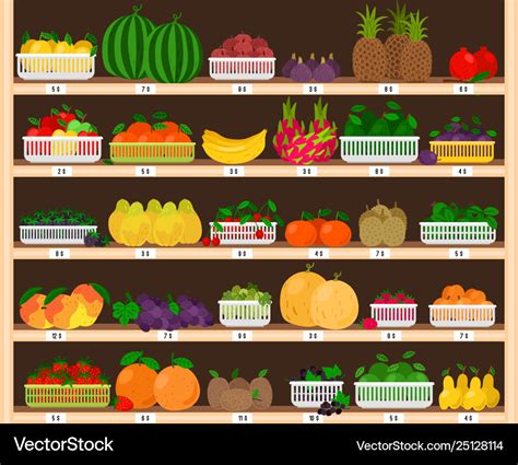 Fruits Supermarket Shelves Food Farm Store Vector Image