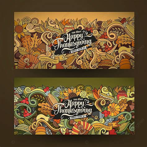 Cartoon Vector Hand Drawn Doodle Happy Thanksgiving Day Cards Banner