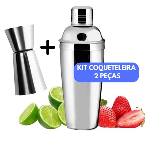 Kit Caipirinha Coqueteleira 500Ml Inox E Dosador Duplo Para Bebidas