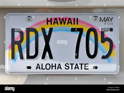 Hawaii Auto License Plate Rainbow Stock Photo Alamy